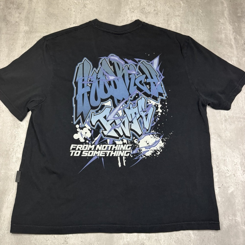 Hoodrich Wall Art Oversized T-Shirt Y2K Graffiti Rap Tee Black Mens XL